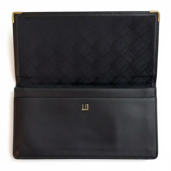 Dunhill Black Leather Bifold Wallet with Gold Details